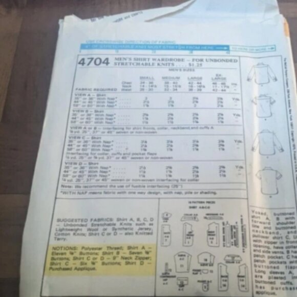 4704 Vintage McCalls SEWING Pattern 1970s Mens Set of Shirts Stretch Knits - Picture 2 of 2